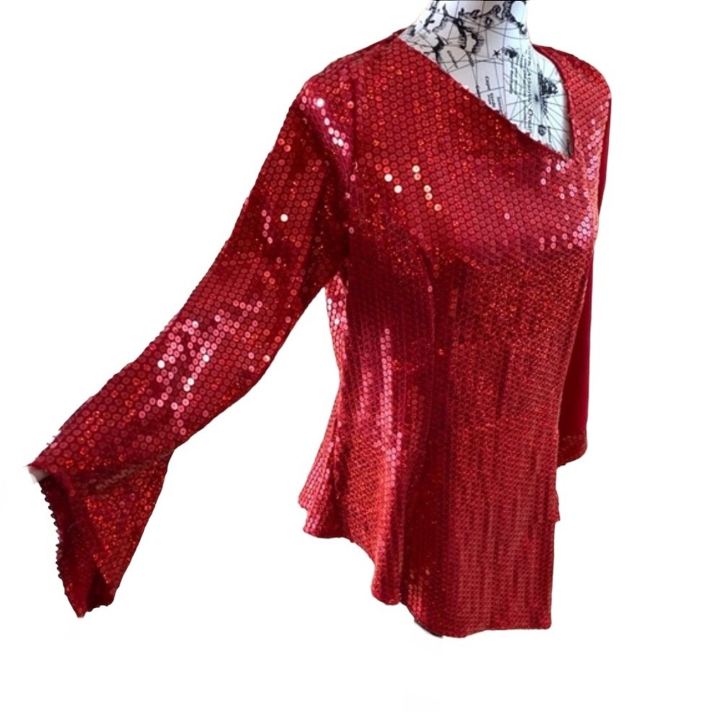 Rivars red sequin asymmetrical vintage blouse top